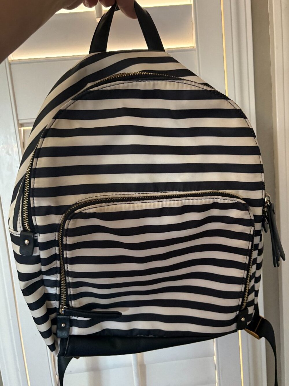 🛍️Kate & Alex Cuffaro Striped Nylon Backpack Black White